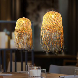 Lustre en bambou naturel fait à la main avec pendentif en bambou asiatique, éclairage en rotin rétro Vintage, maison d'île, <span class=keywords><strong>Bar</strong></span>, maison de thé - Product Image 4