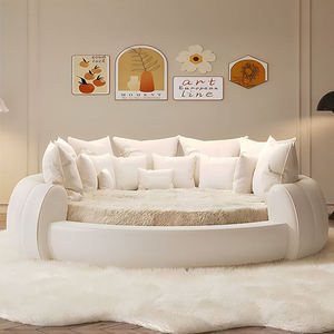 Set Tempat Tidur Bundar Desainer Terbaru Furnitur Kamar Tidur Modern Kulit Putih Krim Tempat Tidur Bundar Mewah Ringan Populer Set Tempat Tidur Bundar <span class=keywords><strong>Hotel</strong></span> - Product Image 1