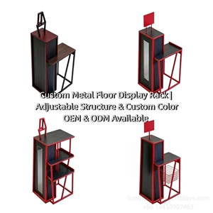 Expositor metálico de pie con forma especial, soporte de suelo con marco geométrico para productos de peluquería - Product Image 5
