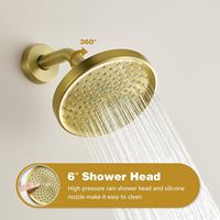 Ensemble de robinetterie de douche thermostatique moderne à poignée unique avec pommeau de douche pluie à jets doux, finition or brossé, montage mural