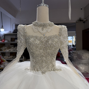 Lsoy043 Palace Style Long Sleeve Long Train Heavy Bright Diamond Starry Sky Dreamy Elegant Romantic <b>Wedding</b> Dress Jancember - Product Image 1