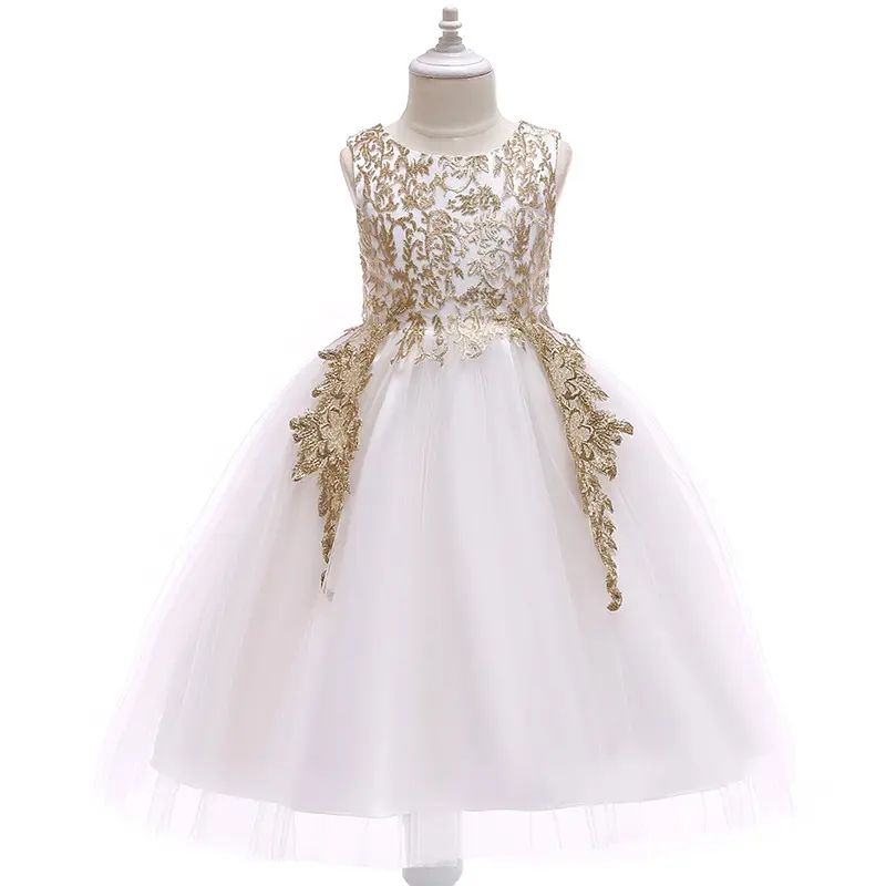 Toptan yüksek kalite 9 yaşında çiçek kız prenses elbise nakış yay elbise çiçek elbise için bebek kız