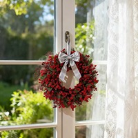 Karangan Bunga Dekoratif Premium dengan Buah Holly untuk Dekorasi Natal Pintu Depan Dalam & Luar Ruangan, Tahan Lama