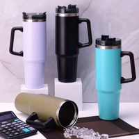 Thermos de voyage en acier inoxydable gravé au laser de style européen de 40 oz (1200 ml) pour adultes, personnalisé, noir, avec poignées