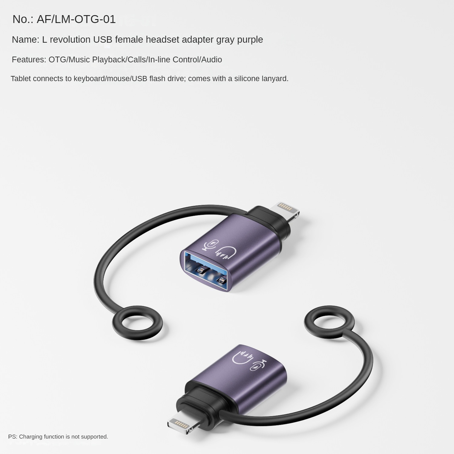 สาย OTG ตัวผู้ L สีม่วง เป็น USB A ตัวเมีย