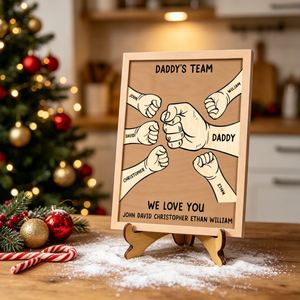 Plaque en bois gravée sur mesure avec motif de poing, cadre personnalisé pour papa et enfants, idéal pour la fête des pères - Product Image 4