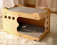 Novayapetix Griffoir pour chat en bois écologique, 2 niveaux, avec niche, maisonnette et cachette pour chaton