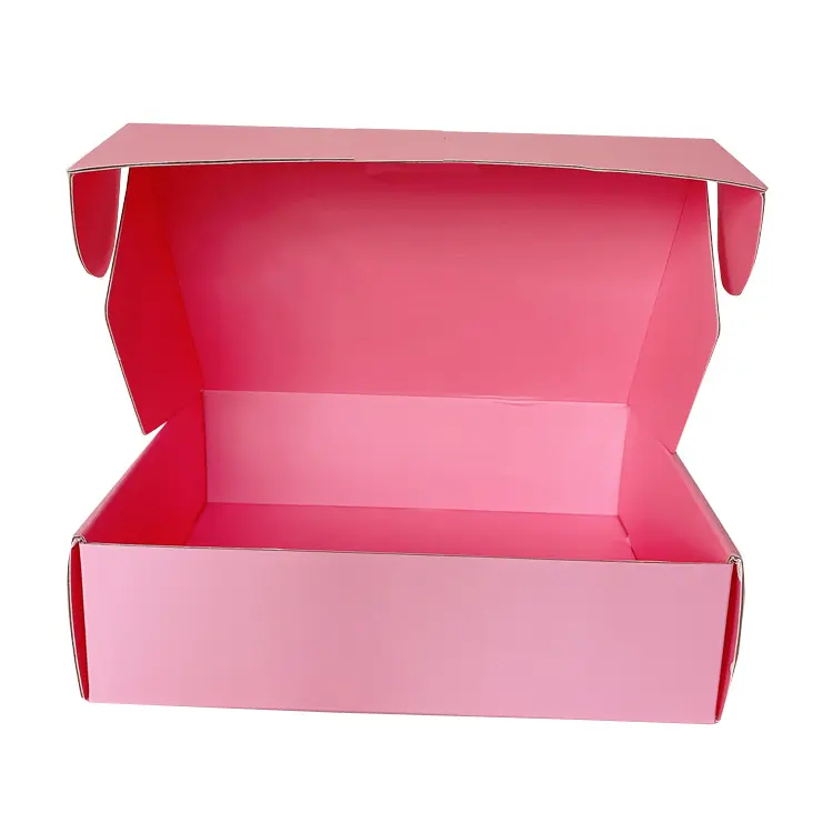 थोक कस्टम मुद्रित लोगो मेलर फोल्डिंग गिफ्ट पेपर बॉक्स कार्डबोर्ड गुलाबी शिपिंग नालीदार पैकेजिंग मेलर बॉक्स कस्टम