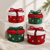 Panier de rangement rond en corde de coton pour Noël, organisateur de bureau pour articles divers, collations, cosmétiques