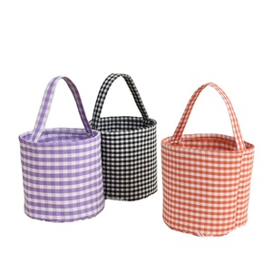 Bolsa de Halloween Personalizada de Fábrica para Niños, Azul, Morado, Naranja, Negro, a Cuadros, de Tela Seersucker, con Diseño de Calabaza, para Dulces y Truco o Trato - Product Image 1