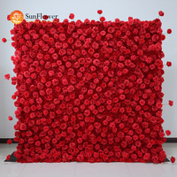 Mur de fleurs artificielles en soie 3D ultra-réaliste de 2,4 m x 2,4 m avec roses rouges – Ne s'estompe jamais