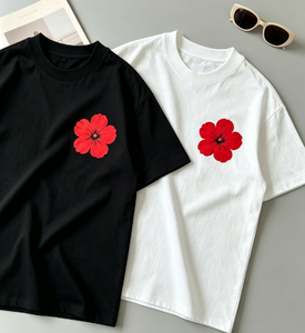 เสื้อยืดผู้หญิงปักลายดอกไม้ 100% ผ้าฝ้ายคอกลมแขนสั้นเสื้อลำลองฤดูร้อน - Product Image 5