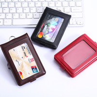 Porte-cartes de crédit vertical en cuir véritable avec logo personnalisé, style tendance, multicolores, porte-badge, bouton, protège-carte-clé