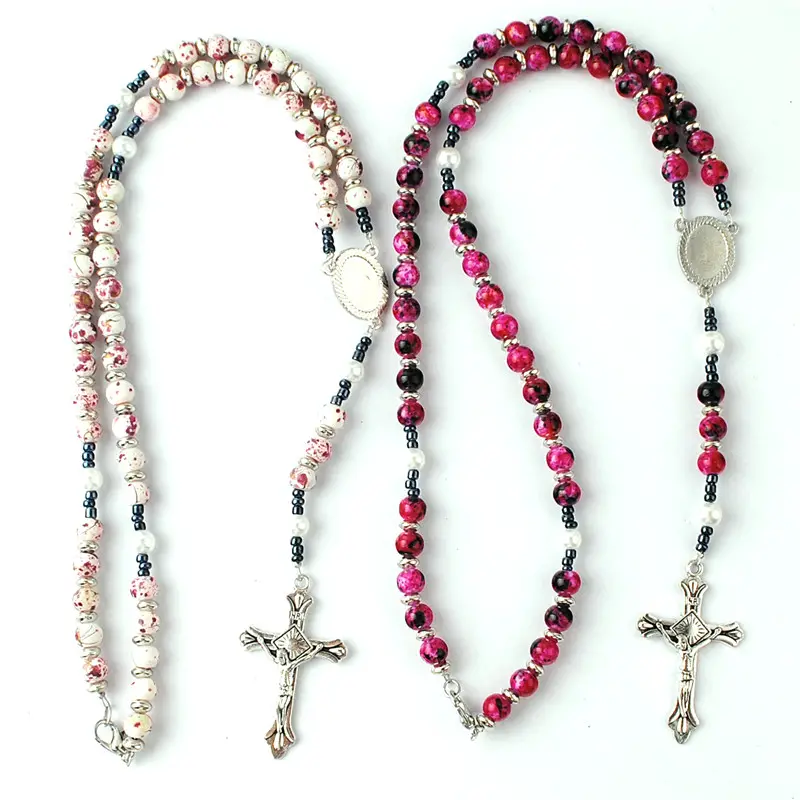Wholesale Price 6mm Imitate Cloisonne Glass Beads Red Rosary on Wire 2021 Religious Necklace