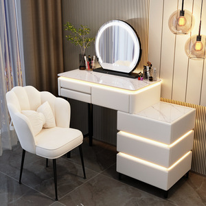 <strong>Light</strong> Luxury Rock Slab Solid Wood Vanity <strong>Table</strong>, 3Touch LED Ambient <strong>Light</strong>, Expandable Large Storage Bedroom Makeup <strong>Dressing</strong> <strong>Table</strong> - Product Image 1