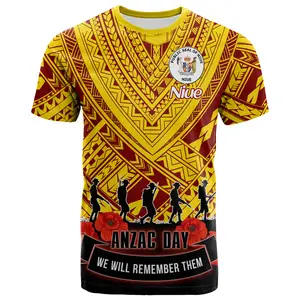 Niue özel kişiselleştirilmiş artı boyutu erkek gömlek çin üretici Niue Anzac anma günü t-shirt erkekler için kadın t-shirt