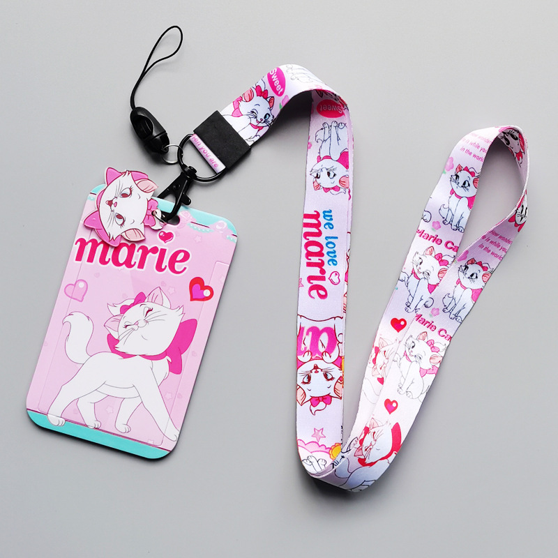 Lovely Cartoon the AristoCats Card Case Anti-Lost Campus Student ID Badge Card Holder Phone Neck Lanyards Marie Cat Card Cover Image 2