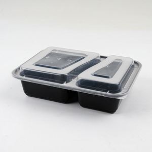 Boîte à lunch jetable en plastique rectangulaire américaine à deux compartiments de 32 oz pour aliments chauds avec couvercle transparent - Product Image 1