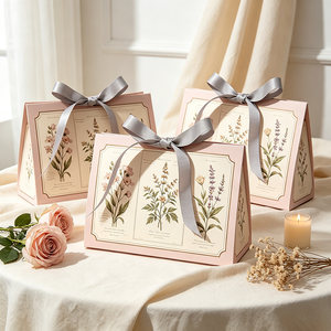 Custom Printed Ribbon Decor Gift Cardboard Box Biodegradable Paper Box For Luxury Cosmetic Soap Candy Wedding Gift Packaging