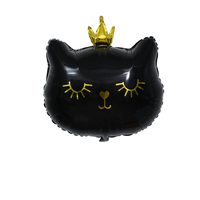 Ballons en aluminium tête de chat couronnée style dessin animé, mignons, noirs et roses, imperméables, style anime, décorations de fête, vente chaude