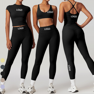 Commercio all'ingrosso delle donne 5 pezzi del <span class=keywords><strong>reggiseno</strong></span> del carro armato delle colture delle parti del <span class=keywords><strong>reggiseno</strong></span> di lavoro della Ropa Deportiva dell'abbigliamento della palestra indossano i set di Fitness Activewear per le donne - Product Image 1