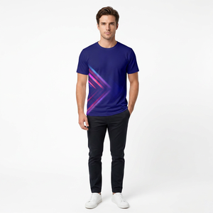 <b>Men's</b> Purple Geometric Print Soccer Jersey Short Sleeve Crew Neck Moisture Wicking Fitted Polyester Sportwear - Product Image 2