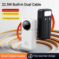 Nouvelle conception de batterie externe portable 30000 mAh, charge rapide PD 22,5 W, écran LED, sortie USB-C, batterie externe 30000 mAh avec câble intégré, lumière
