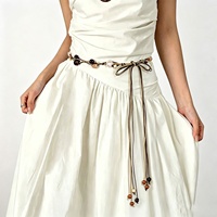 Ceinture tressée bohème pour femme en corde cirée avec perles en bois et acrylique, style vintage, pour robes et tenues décontractées