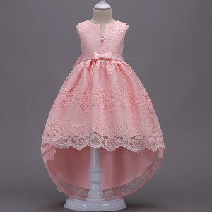 Pink Lace Flower Girl Dress V-Neck Ball Gown For Children With <b>Bow</b> Belt - Product Image 1