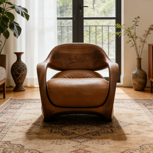 <span class=keywords><strong>Fauteuil</strong></span> <span class=keywords><strong>club</strong></span> en bois courbé nordique avec revêtement en <span class=keywords><strong>cuir</strong></span> marron, mobilier confortable pour appartement de luxe ou villa - Product Image 3