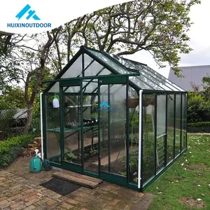 Invernadero de cristal victoriano impermeable de un solo tramo con marco de metal Piezas prefabricadas resistentes al viento para jardines Green House