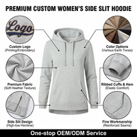 Hoodie Wanita Kasual Longgar Polos dengan Desain Belahan Bawah, Bordir dan Sablon Logo Personal