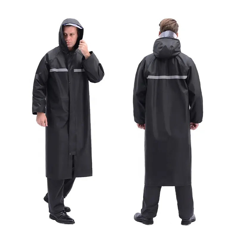 Imperméable long et imperméable à l'eau en PVC, tissu Oxford noir pour l'extérieur, la randonnée, les voyages, les garçons et les filles, les adultes.