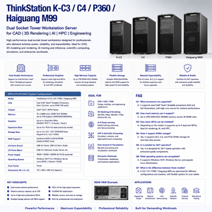 เวิร์กสเตชันเซิร์ฟเวอร์แบบทาวเวอร์ Len Thinkstation K-c3 P360 Haiguang M99 แบบสองซ็อกเก็ต สำหรับงาน Cad 3D Rendering Ai HPC Engineering K-c3 I5 13 - Product Image 1