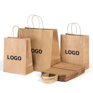 Chamepak Custom Recyclable Brown paper Bags Square Bottom Kraft Paper Bag For Shopping with Handle