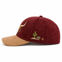 Casquette de baseball structurée vintage bicolore à 6 panneaux en daim avec visière incurvée, style western, pour hommes et femmes