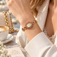Jam Tangan Gelang Bunga Berhias Rhinestone Vintage Mewah untuk Wanita Perhiasan Fashion Jam Tangan Quartz Logo Kustom OEM ODM