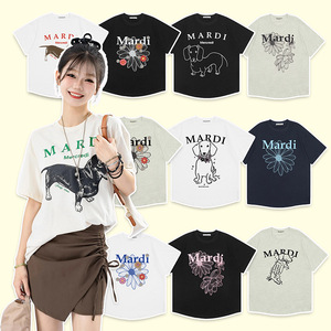 Nueva <span class=keywords><strong>Camiseta</strong></span> de Verano Coreana de Algodón con Estampado de Plantas <span class=keywords><strong>y</strong></span> Flores, Cuello Redondo, Manga Corta, Corte Holgado Informal para <span class=keywords><strong>Mujer</strong></span> - Product Image 2