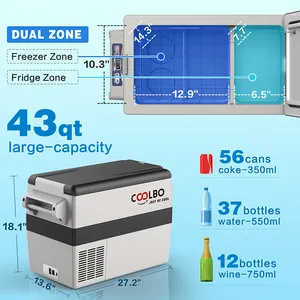 COOLBO 42L DC 12/24vカー冷蔵庫冷凍庫冷蔵庫コンプレッサーキャンプポータブル冷蔵庫コンプレッサー付き