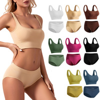 Ensemble deux pièces côtelé sans couture personnalisé, fabrication OEM - Lingerie féminine en Spandex et Nylon à maintien élevé pour le yoga, vente en gros