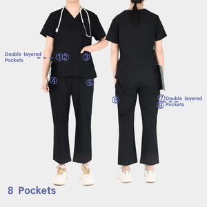 Conjuntos de Uniformes Médicos al por Mayor, Cuello en V, Manga Corta, Pantalones Acampanados Negros para Profesionales de la Salud en Hospitales y Clínicas - Product Image 5