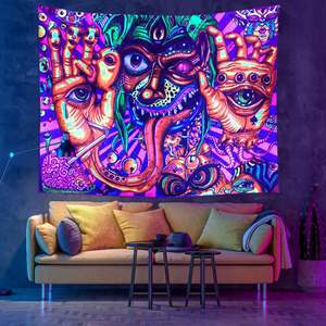 <span class=keywords><strong>Tapisserie</strong></span> Fluorescente Arbre de Vie Colorée Tenture Murale Lumière Noire <span class=keywords><strong>Tapisserie</strong></span> Tissée Personnalisée - Product Image 5