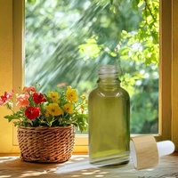 Botol Serum Kaca Alami Hijau Amber Bening Berlapis Embun 1oz 30ml Grosir dengan Tutup Bambu dan Cap Panas