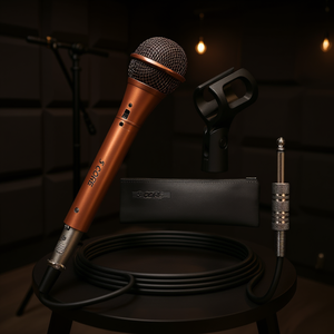 ไมโครโฟนร้องเพลงแบบไดนามิก 5 คอร์ ระดับมืออาชีพ นีโอไดเมียม คาร์ดิออยด์ XLR แบบมีสาย  พร้อมสายเคเบิล  ผิวสัมผัสทองแดง - Product Image 2