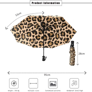 Wholesale Waterproof Portable Leopard Pattern Travel Umbrella 3-Part Compact Design Strong Iron <b>Frame</b> Manual Operation for Women - Product Image 2