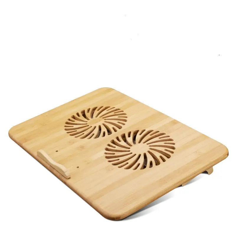 Bamboo Laptop Cooling Pad Gaming Notebook Cooler Laptop Fan Cooling Stand Adjustable Height with 2 Quiet Fans Ice Blue LED Light