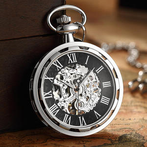 Antique Vintage <b>Roman</b> Numerals Pocket Watch Automatic Necklace Pendant <b>Clock</b> Chain Men's Hollow Mechanical Watch Classic - Product Image 2