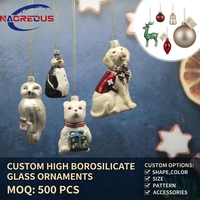 Boule de Noël personnalisée en verre (pingouin, hibou, chien, ours polaire) en borosilicate, fournisseur de marque privée, ODM, cadeau à suspendre, vente en gros