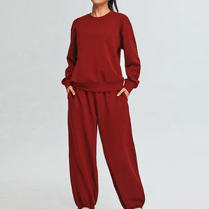 شعار مخصص الشتاء تجريب <span class=keywords><strong>2</strong></span> قطعة مجموعة فضفاضة مشروط طويلة الأكمام البلوز سوت شيرت مجموعة السراويل المحشوة اللياقة البدنية الجري - Product Image 5