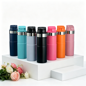 Bouteille d'eau sport isolée à double paroi avec logo personnalisé, design à large ouverture, portable, 500 ml, avec gâchette, pour café et voyage - Product Image 6